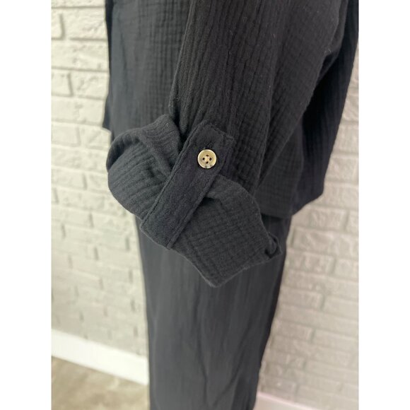 Fashion Nova Women Black Textured Cotton Pant Shirt Seaside Minimalism Set Size - Picture 7 of 11